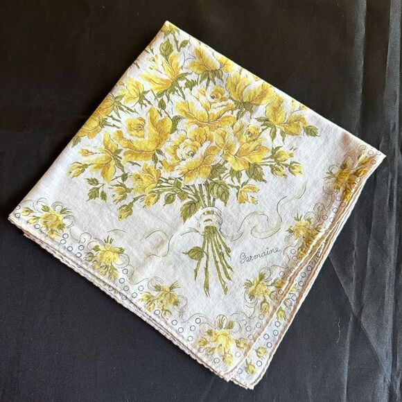 Vintage Germaine Yellow Rose Bouquet Print Handkerchief - Picture 1 of 7
